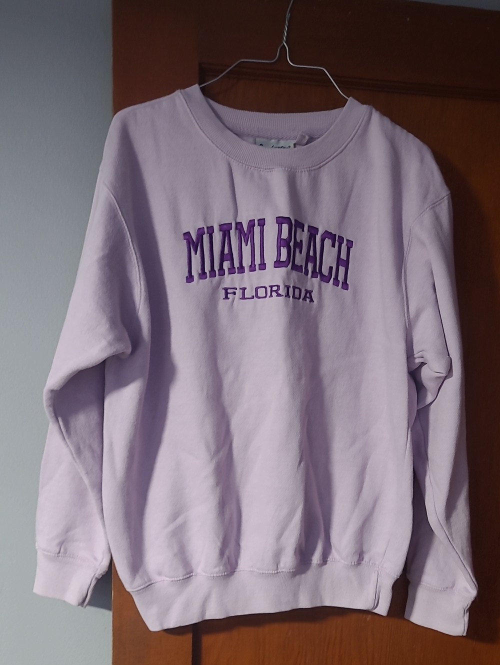 Lavender Miami Beach Embroidered Crewneck Sweatshirt